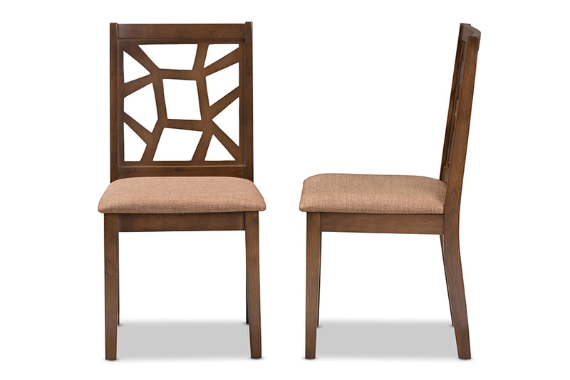 Caspia Mid-Century Light Brown Fabric Upholstered and Walnut Brown Finished Dining Chair (Set of 2)