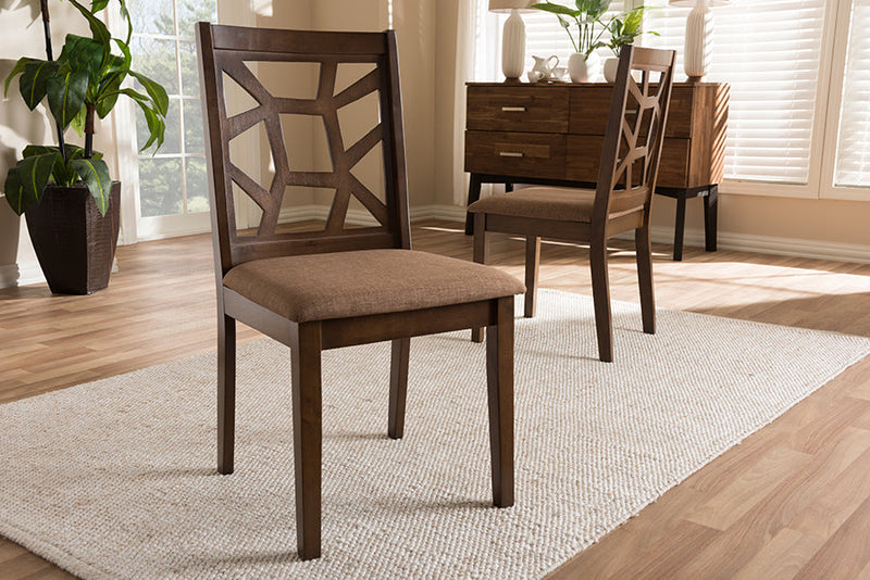 Caspia Light Brown Fabric Walnut Brown Finished Dining Chair (Set of 2) Baxton