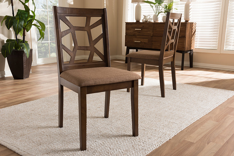 Caspia Mid-Century Light Brown Fabric Upholstered and Walnut Brown Finished Dining Chair (Set of 2)