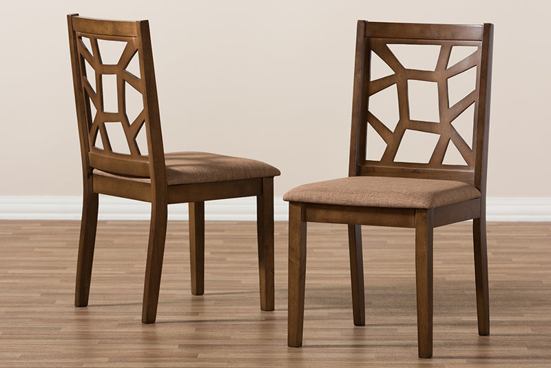 Caspia Mid-Century Light Brown Fabric Upholstered and Walnut Brown Finished Dining Chair (Set of 2)