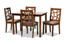 Caspia Light Brown Fabric Walnut Brown Finished 5-Piece Wood Dining Set Baxton