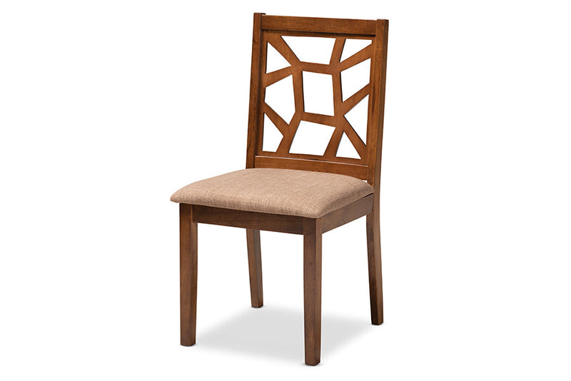 Caspia Light Brown Fabric Walnut Brown Finished 5-Piece Wood Dining Set Baxton
