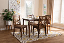 Caspia Light Brown Fabric Walnut Brown Finished 5-Piece Wood Dining Set Baxton