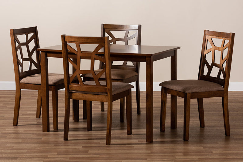 Caspia Light Brown Fabric Walnut Brown Finished 5-Piece Wood Dining Set Baxton
