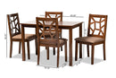 Caspia Light Brown Fabric Walnut Brown Finished 5-Piece Wood Dining Set Baxton