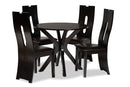 Sheldon Dark Brown Faux Leather Upholstered and Dark Brown 5-Piece Dining Set Baxton