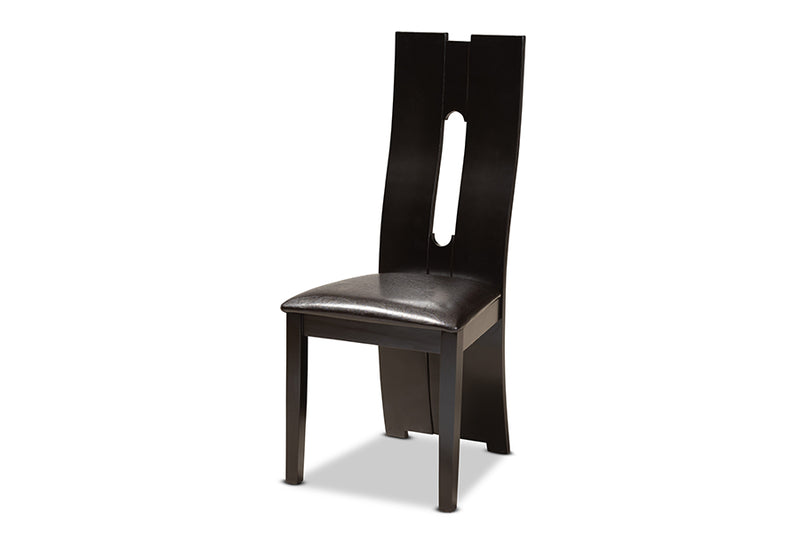 Sheldon Modern and Contemporary Dark Brown Faux Leather Upholstered and Dark Brown Finished Wood 5-Piece Dining Set