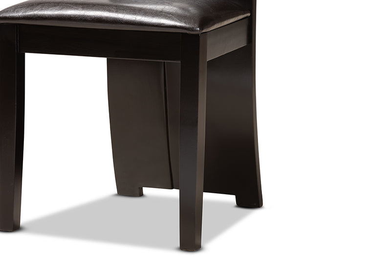 Sheldon Modern and Contemporary Dark Brown Faux Leather Upholstered and Dark Brown Finished Wood 5-Piece Dining Set