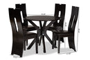 Sheldon Dark Brown Faux Leather Upholstered and Dark Brown 5-Piece Dining Set Baxton