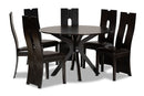 Acantha Dark Brown Faux Leather Upholstered and Dark Brown 7-Piece Dining Set Baxton