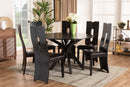 Acantha Dark Brown Faux Leather Upholstered and Dark Brown 7-Piece Dining Set Baxton