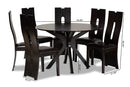 Acantha Dark Brown Faux Leather Upholstered and Dark Brown 7-Piece Dining Set Baxton