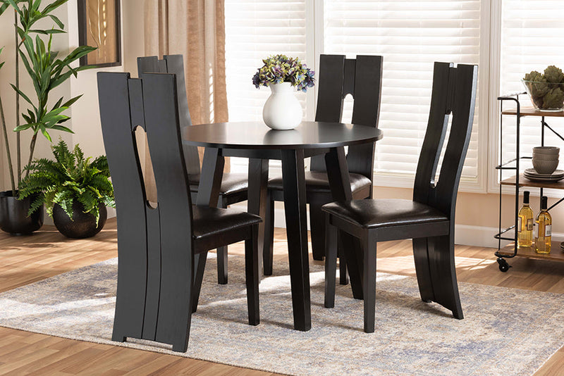 Ladonna Dark Brown Faux Leather Upholstered and Dark Brown 5-Piece Dining Set Baxton