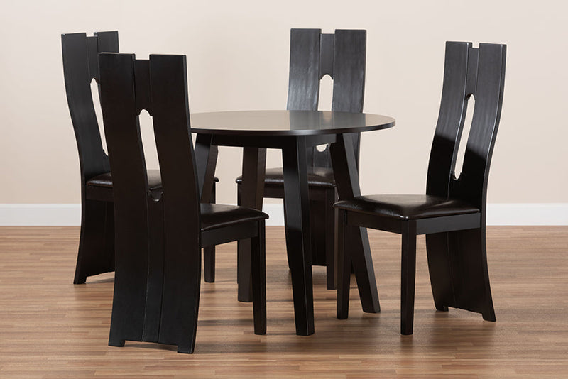 Ladonna Dark Brown Faux Leather Upholstered and Dark Brown 5-Piece Dining Set Baxton