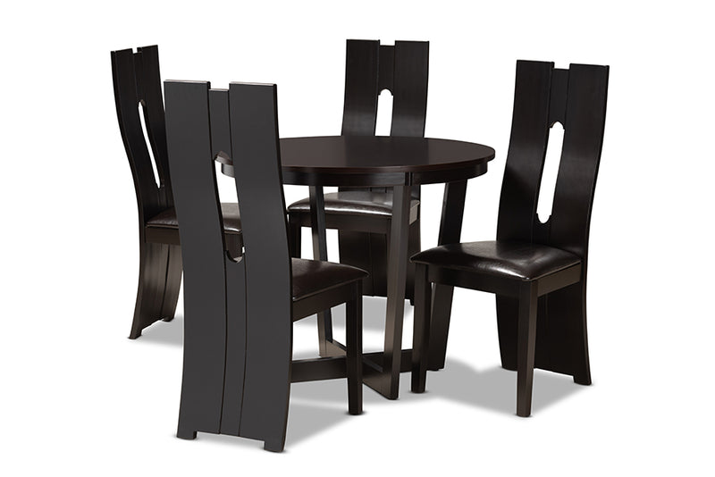 Ridgely Modern and Contemporary Dark Brown Faux Leather Upholstered and Dark Brown Finished Wood 5-Piece Dining Set