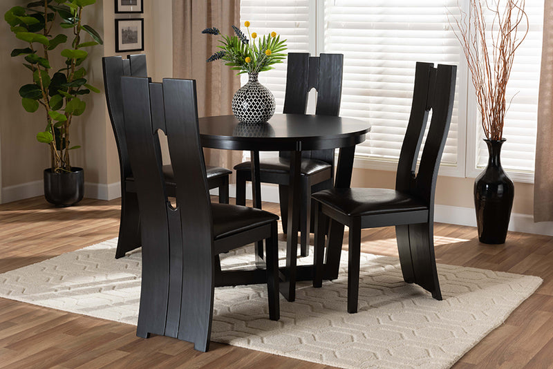 Ridgely Modern and Contemporary Dark Brown Faux Leather Upholstered and Dark Brown Finished Wood 5-Piece Dining Set