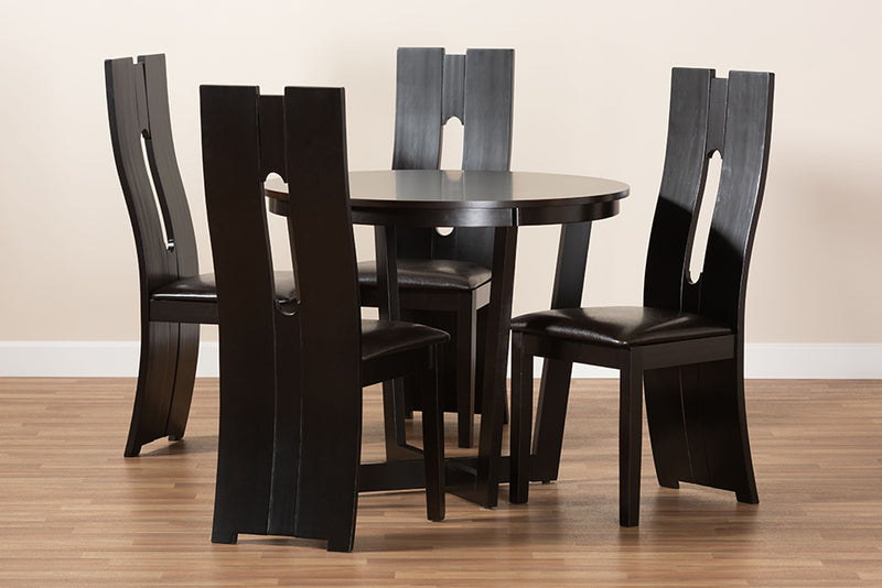 Ridgely Modern and Contemporary Dark Brown Faux Leather Upholstered and Dark Brown Finished Wood 5-Piece Dining Set