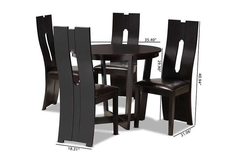 Ridgely Modern and Contemporary Dark Brown Faux Leather Upholstered and Dark Brown Finished Wood 5-Piece Dining Set