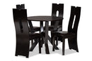 Brittany Dark Brown Faux Leather Upholstered and Dark Brown 5-Piece Dining Set Baxton