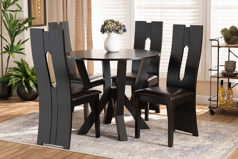 Brittany Modern and Contemporary Dark Brown Faux Leather Upholstered and Dark Brown Finished Wood 5-Piece Dining Set