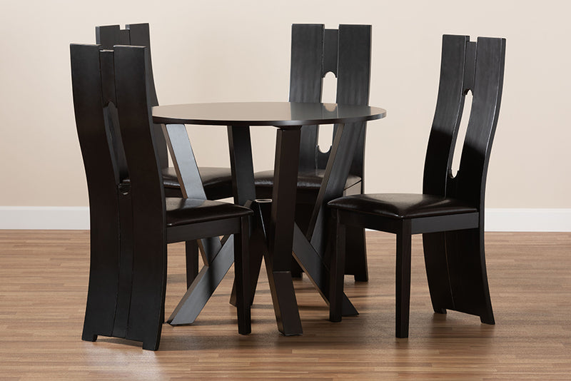 Brittany Modern and Contemporary Dark Brown Faux Leather Upholstered and Dark Brown Finished Wood 5-Piece Dining Set