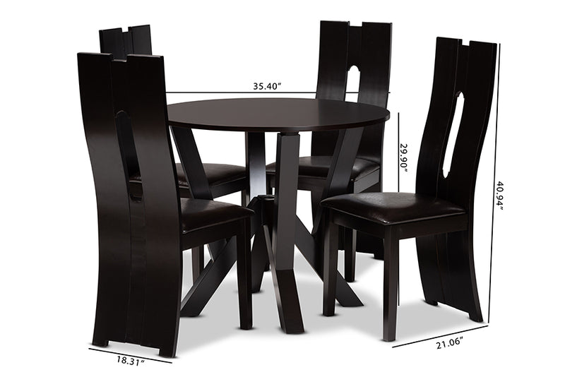 Brittany Modern and Contemporary Dark Brown Faux Leather Upholstered and Dark Brown Finished Wood 5-Piece Dining Set