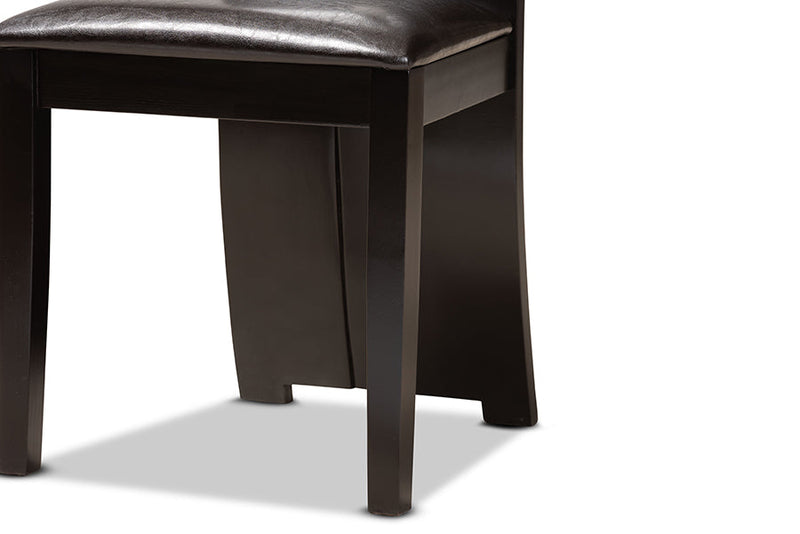 Elada Dark Brown Faux Leather Upholstered and Dark Brown 5-Piece Dining Set Baxton