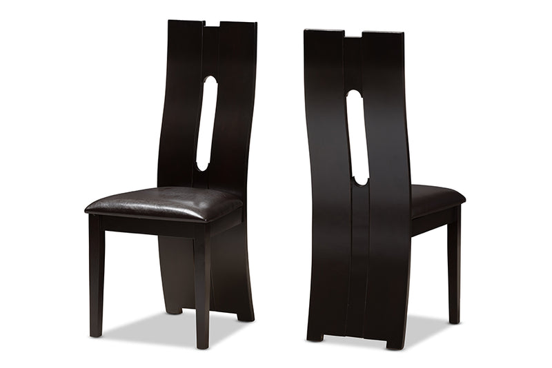 Hilda Modern and Contemporary Dark Brown Faux Leather Upholstered Dining Chair (Set of 2)