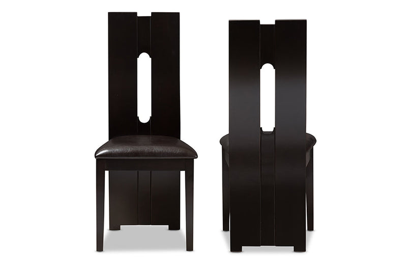 Hilda Dark Brown Faux Leather Upholstered Dining Chair (Set of 2) Baxton