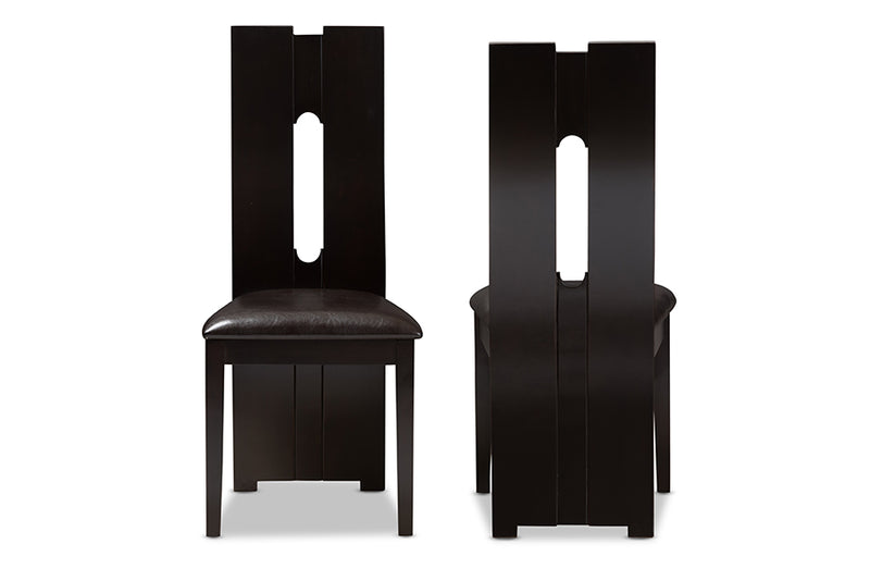 Hilda Modern and Contemporary Dark Brown Faux Leather Upholstered Dining Chair (Set of 2)