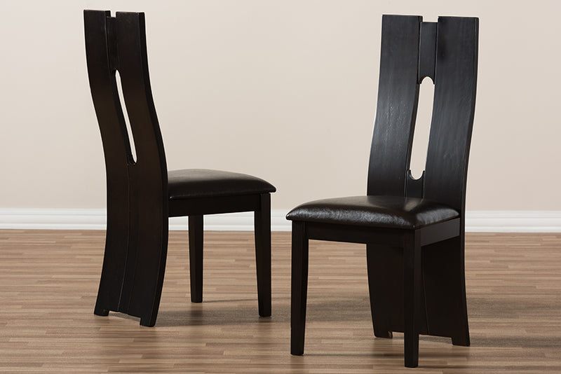 Hilda Modern and Contemporary Dark Brown Faux Leather Upholstered Dining Chair (Set of 2)