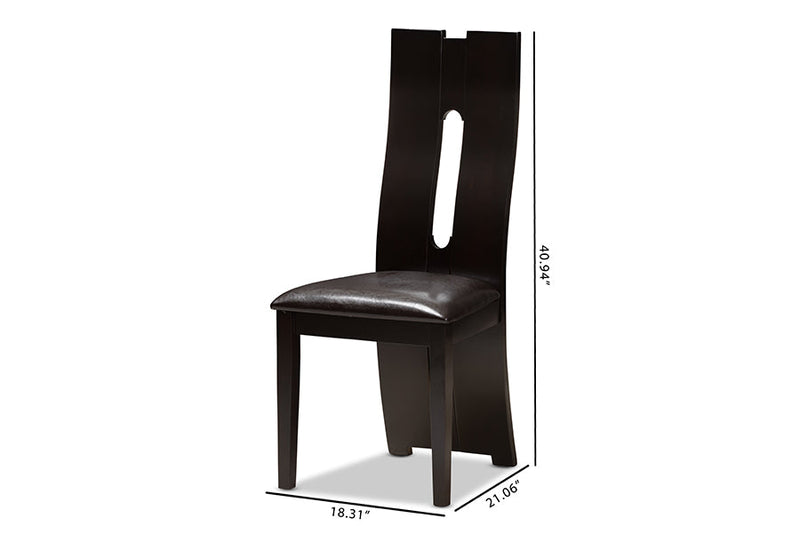 Hilda Dark Brown Faux Leather Upholstered Dining Chair (Set of 2) Baxton