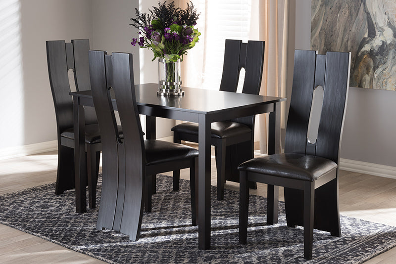 Hilda Modern and Contemporary Dark Brown Faux Leather Upholstered 5-Piece Dining Set