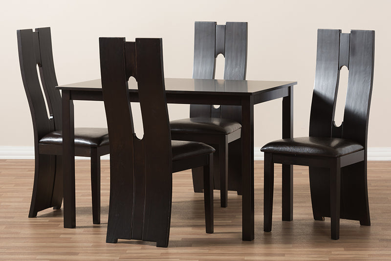 Hilda Modern and Contemporary Dark Brown Faux Leather Upholstered 5-Piece Dining Set