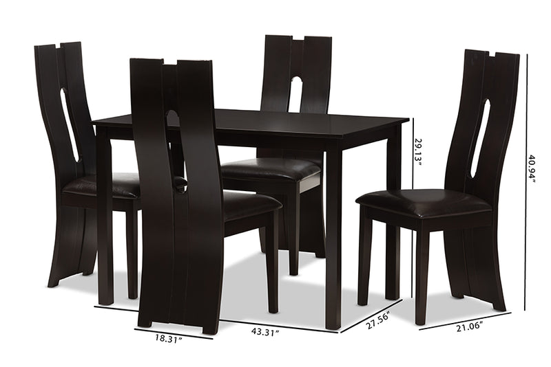 Hilda Modern and Contemporary Dark Brown Faux Leather Upholstered 5-Piece Dining Set