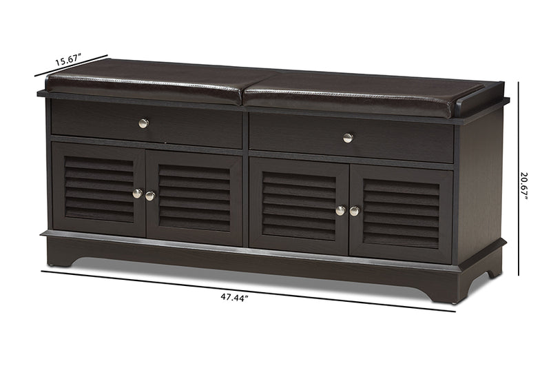 Accorsa Modern and Contemporary Dark Brown Wood 2-Drawer Shoe Storage Bench