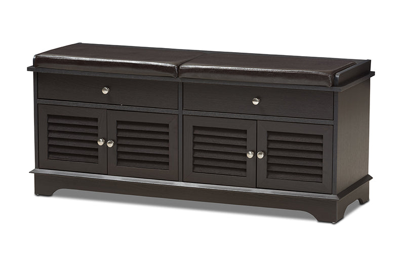 Accorsa Modern and Contemporary Dark Brown Wood 2-Drawer Shoe Storage Bench