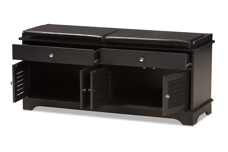 Accorsa Modern and Contemporary Dark Brown Wood 2-Drawer Shoe Storage Bench