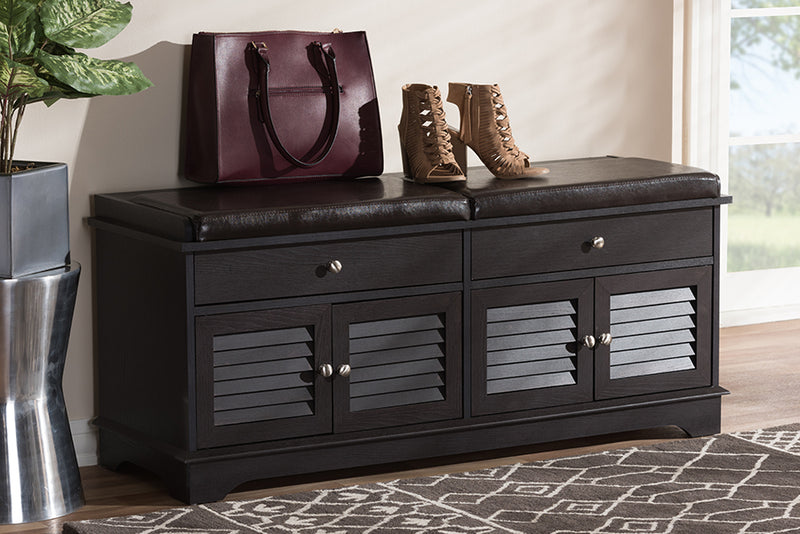 Accorsa Modern and Contemporary Dark Brown Wood 2-Drawer Shoe Storage Bench