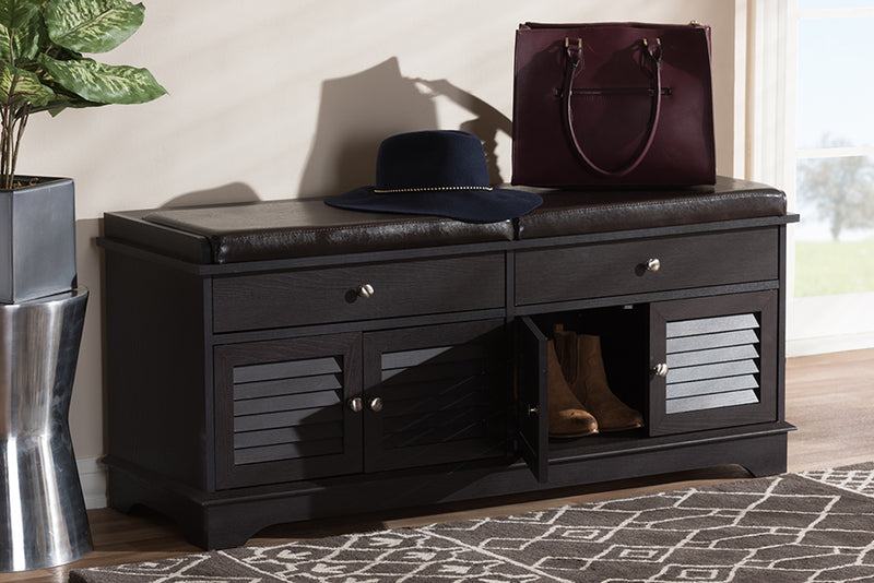 Accorsa Modern and Contemporary Dark Brown Wood 2-Drawer Shoe Storage Bench