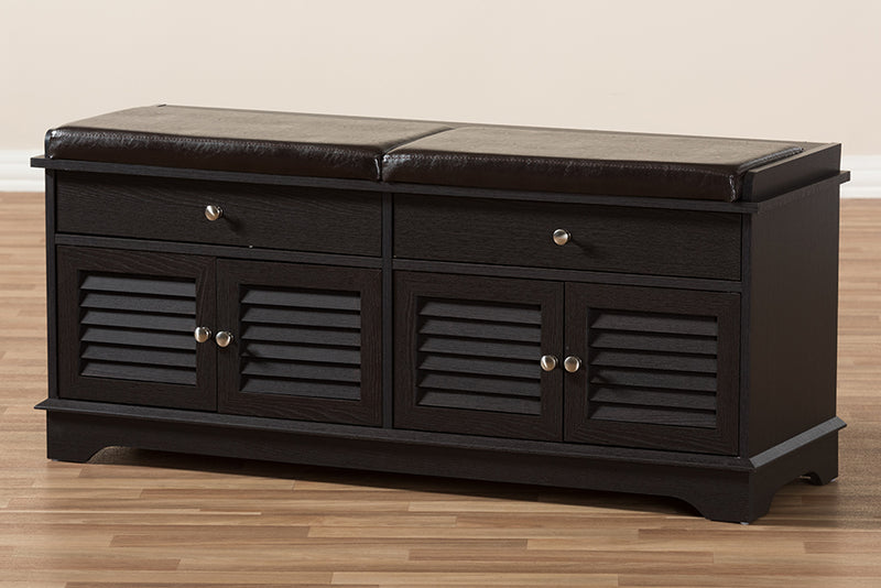 Accorsa Modern and Contemporary Dark Brown Wood 2-Drawer Shoe Storage Bench