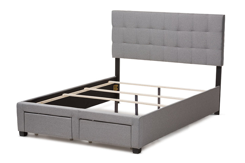 Chester Gray Fabric Upholstered Queen Size Storage Bed Baxton