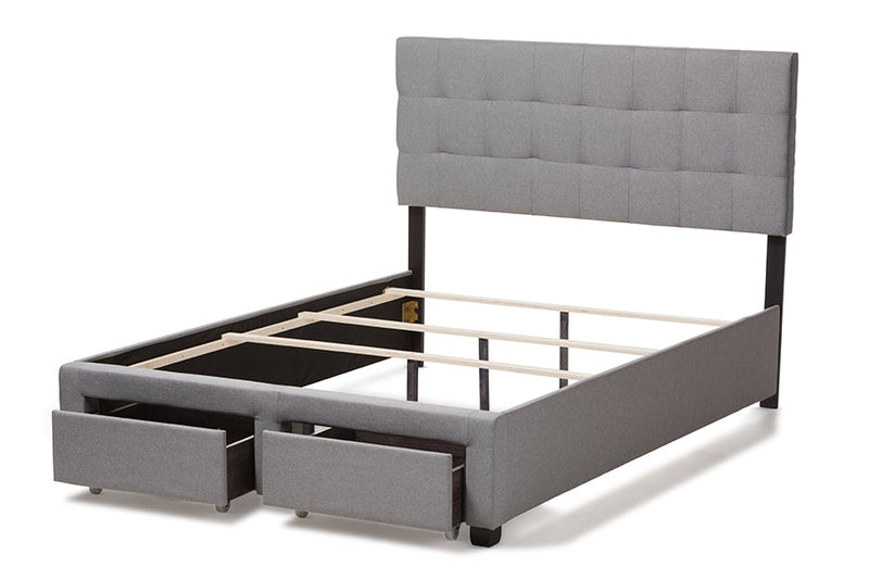 Chester Gray Fabric Upholstered Queen Size Storage Bed Baxton