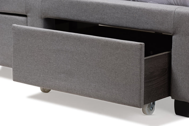 Chester Gray Fabric Upholstered Queen Size Storage Bed Baxton