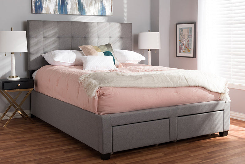 Chester Gray Fabric Upholstered Queen Size Storage Bed Baxton