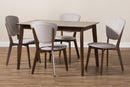 Macayle Walnut-Finished Light Gray Fabric Upholstered 5-Piece Dining Set Baxton