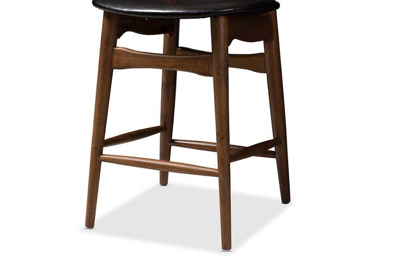 Elara Mid-Century Modern Black Faux Leather Upholstered Walnut Finished Counter Stool (Set of 2)