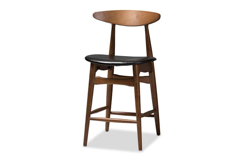 Elara Black Faux-Leather Upholstered Walnut Finished 5-Piece Pub Set Baxton