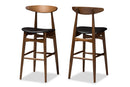 Elara Black Faux Leather Upholstered Walnut Finished Bar Stool (Set of 2) Baxton