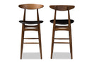 Elara Black Faux Leather Upholstered Walnut Finished Bar Stool (Set of 2) Baxton